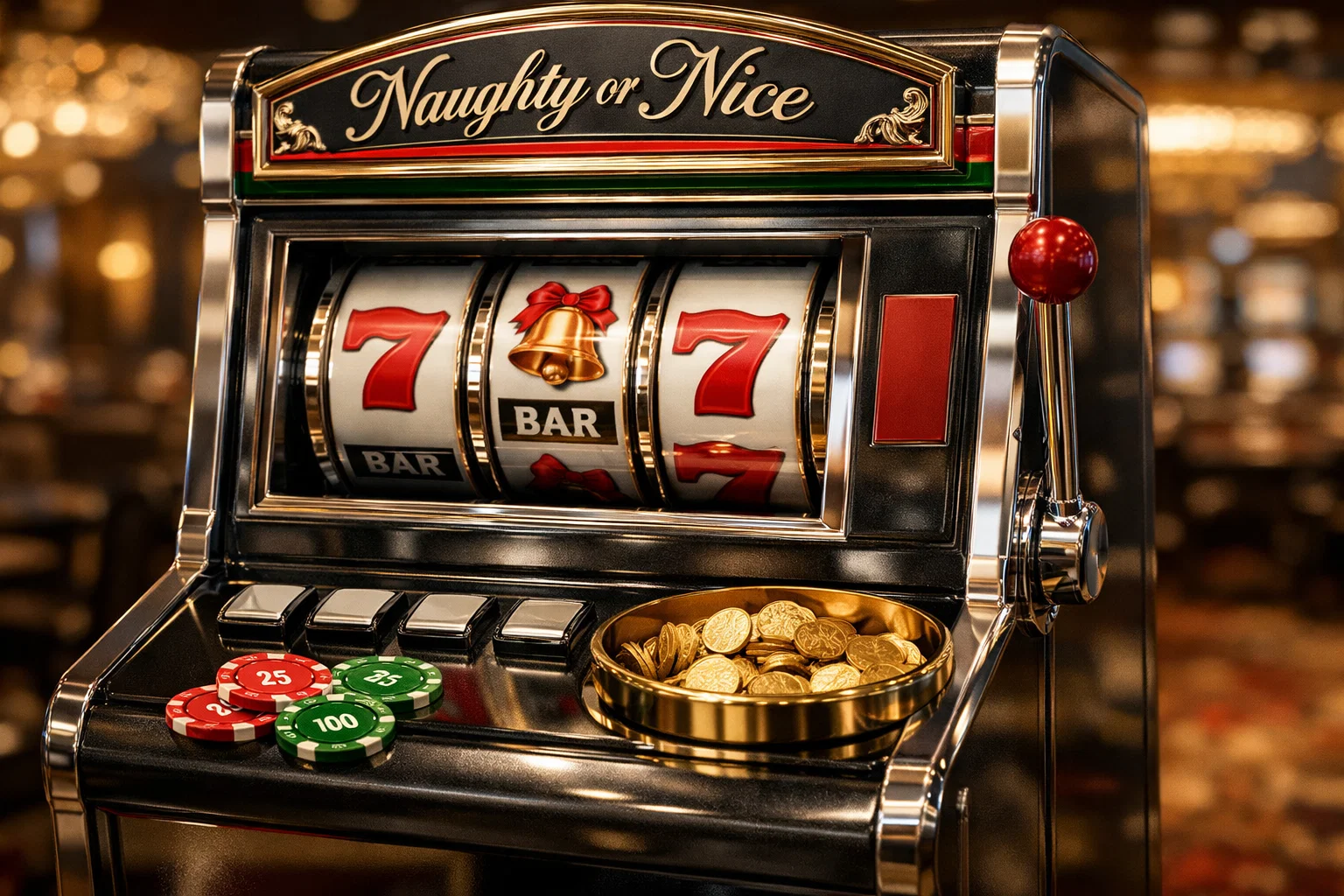 Naughty or Nice slot reels, spring break theme